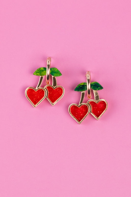 Red Cherry Heart Hoop Earrings | Cherry Jewellery