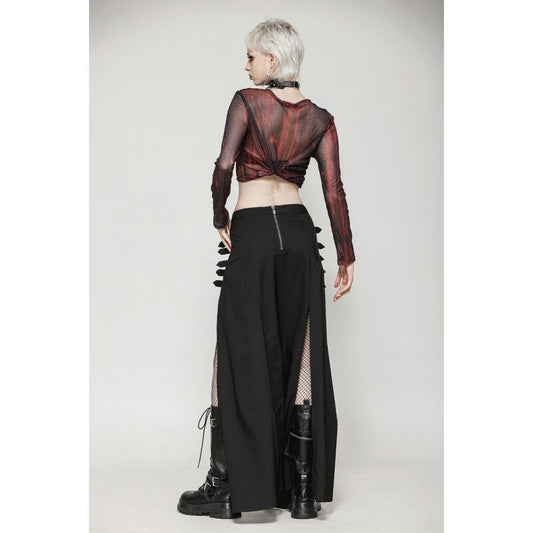 Black Slit Maxi Skirt with Faux Leather Buckle Straps | Dark In Love