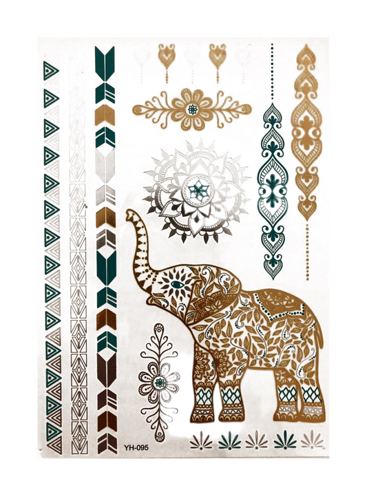 Temporary Flash Tattoos - Zazen (Metallic Gold, Silver & Teal)