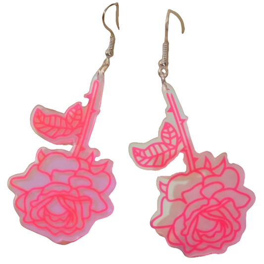 Earrings - Oversized clear pink rose drops