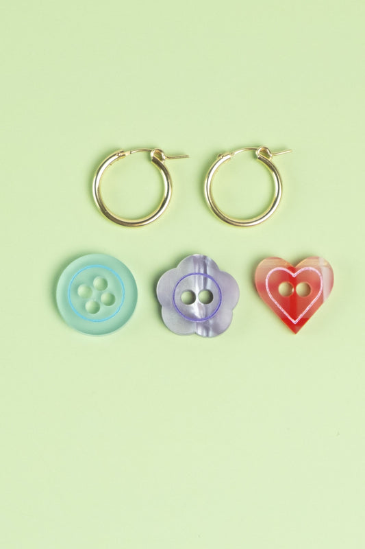 Button Hoop Earrings | Set of 3 | Quirky Jewellery