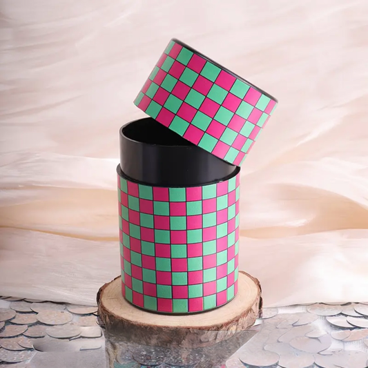 Stash Jar - Green and Pink Chequered