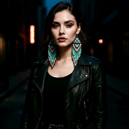 Beaded Earrings - Handmade Hypoallergenic Turquoise and Dusky Pink