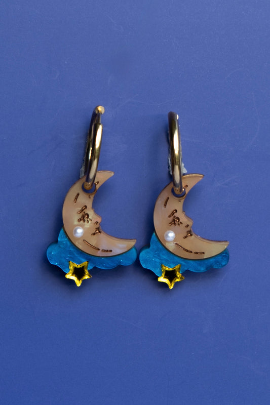 Melancholy Blue Night Sky Hoop Earrings | Celestial Jewellery
