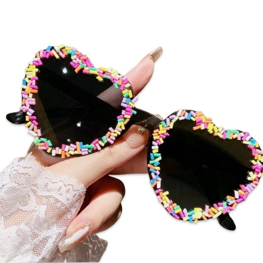 Sunglasses - Heart shaped sprinkles glasses, Black & Rainbow