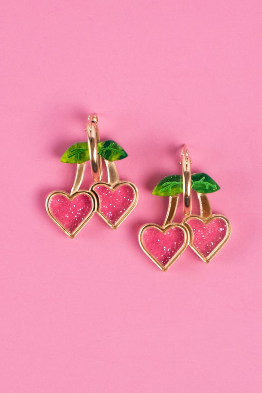 Pink Cherry Heart Hoop Earrings | Cherry Jewellery