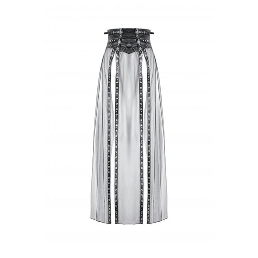 Black Sheer Mesh Maxi Skirt with PU Corset Waist | Dark In Love