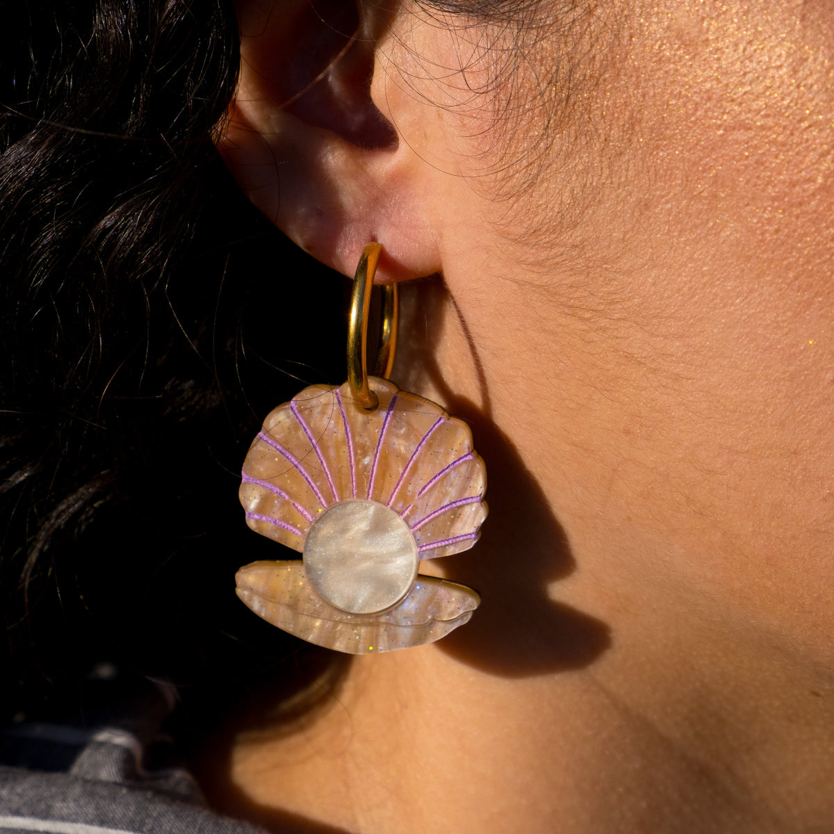 Clam & Pearl Hoop Earrings | Coastal Jewellery