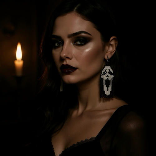 Beaded Earrings - Handmade Halloween Ghost Face