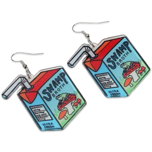 Earrings - Blue Swamp Broth Juice Carton drops