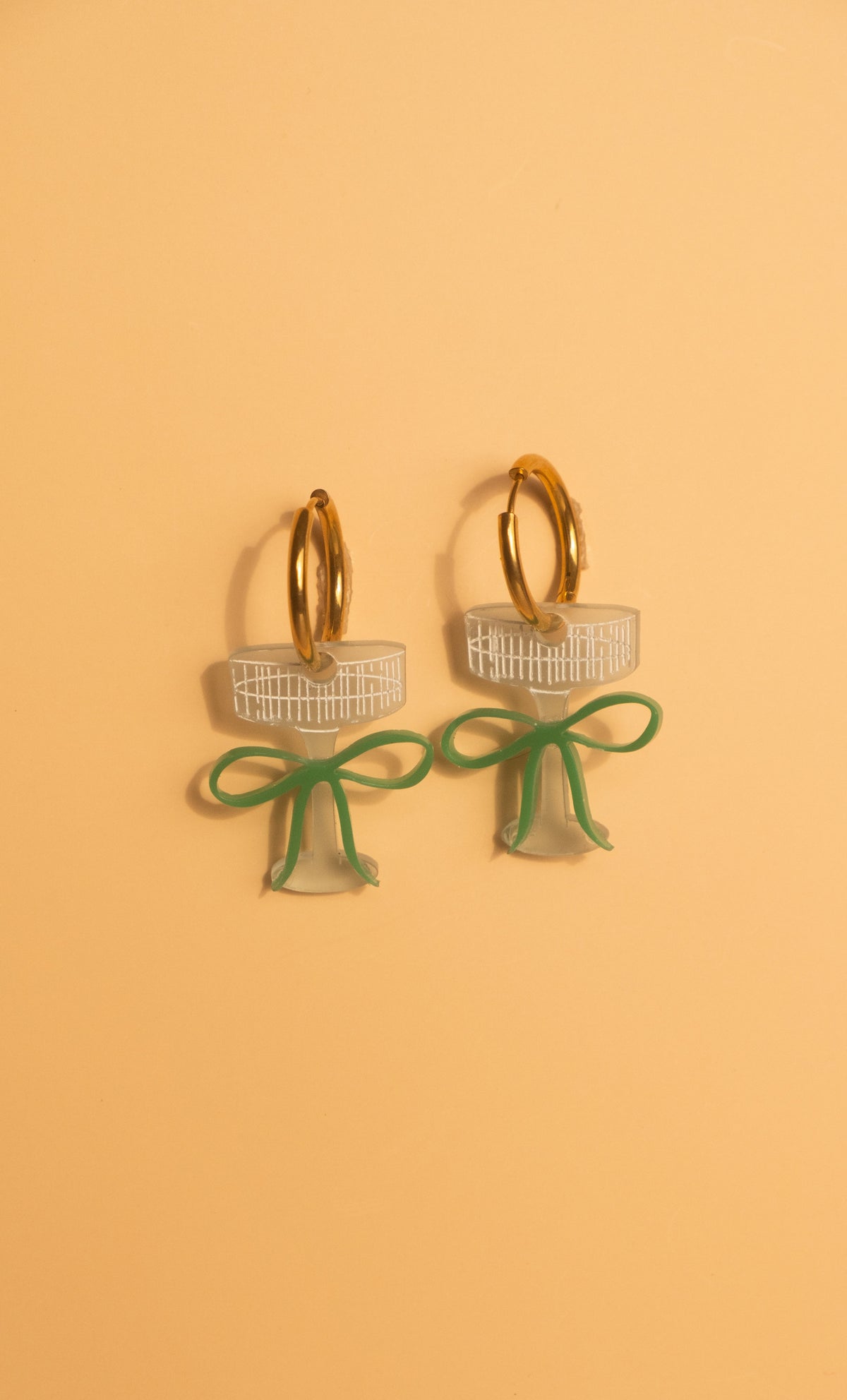Green Bow Champagne Glass Hoop Earrings | Cocktail Jewellery