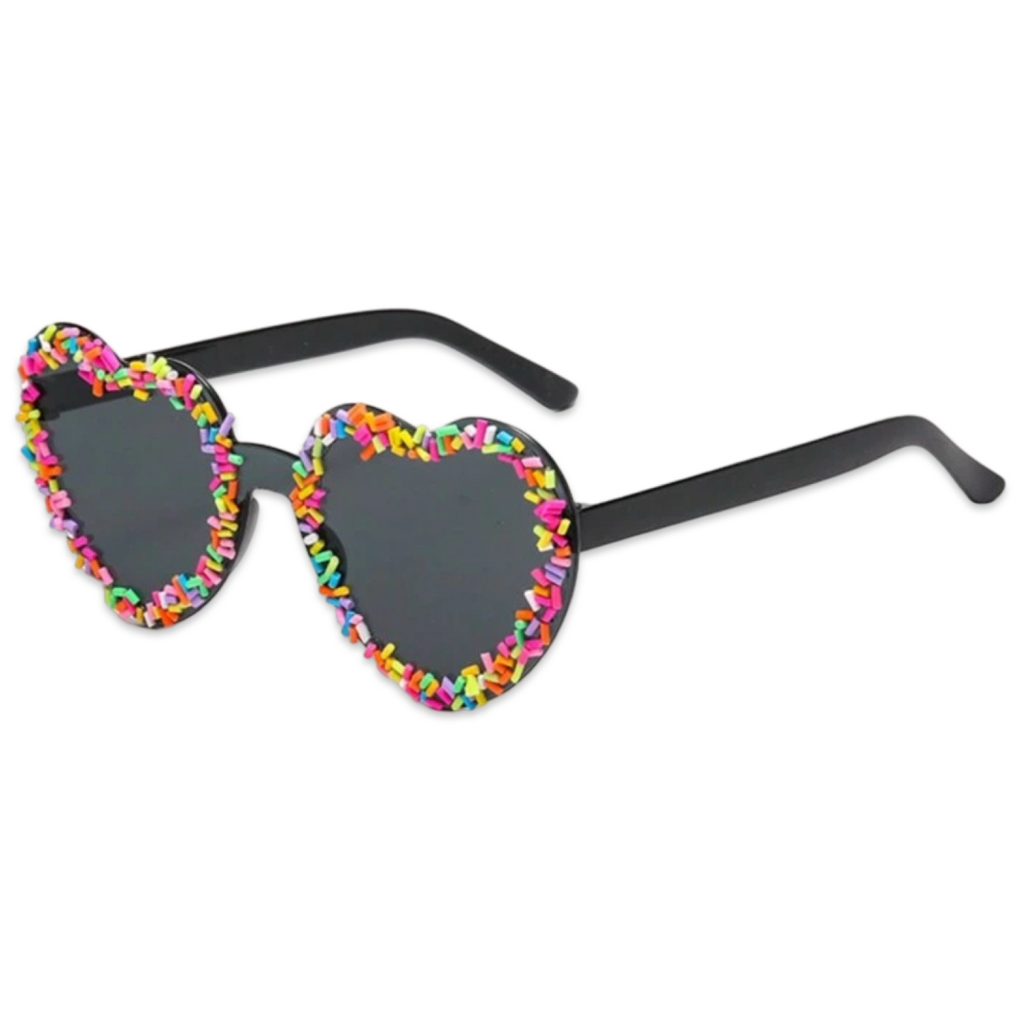 Sunglasses - Heart shaped sprinkles glasses, Black & Rainbow