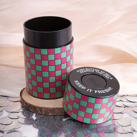 Stash Jar - Green and Pink Chequered