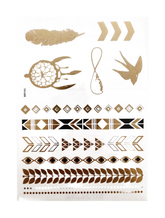 Temporary Flash Tattoos - Presence (Metallic Gold, Silver & Black)