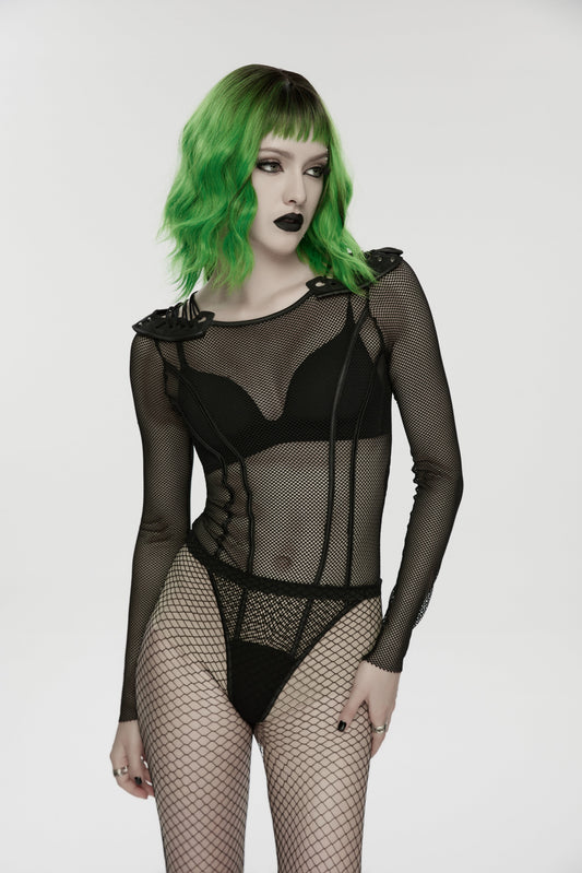 Black Cyberpunk Mesh Rave Bodysuit | Punk Rave