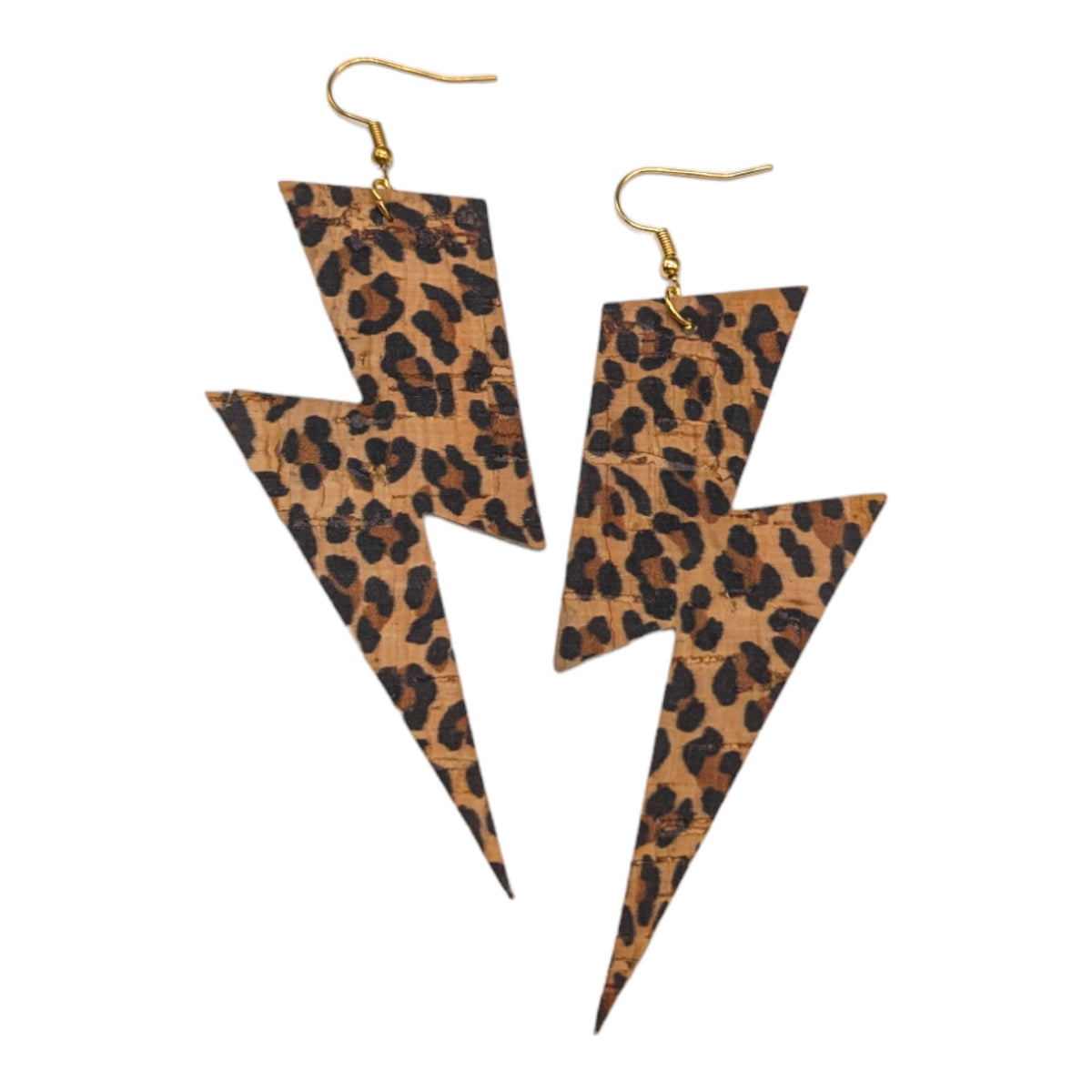 Extra Large Leopard Lightning Bolt Earrings | Statement Cork Jewellery