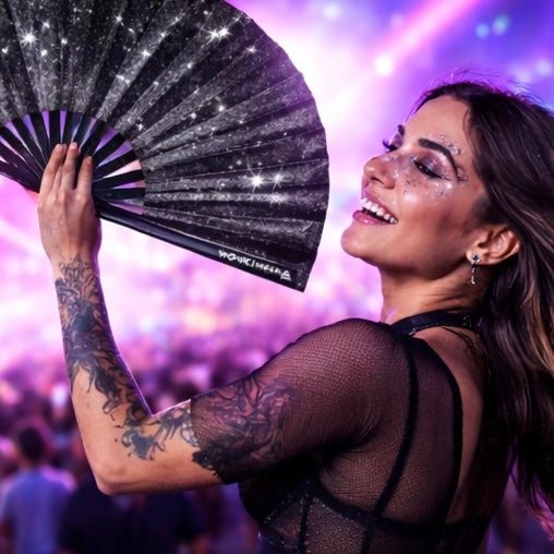 XL Festival Fan - Glitter, Black Beauty with matching Leg Holster