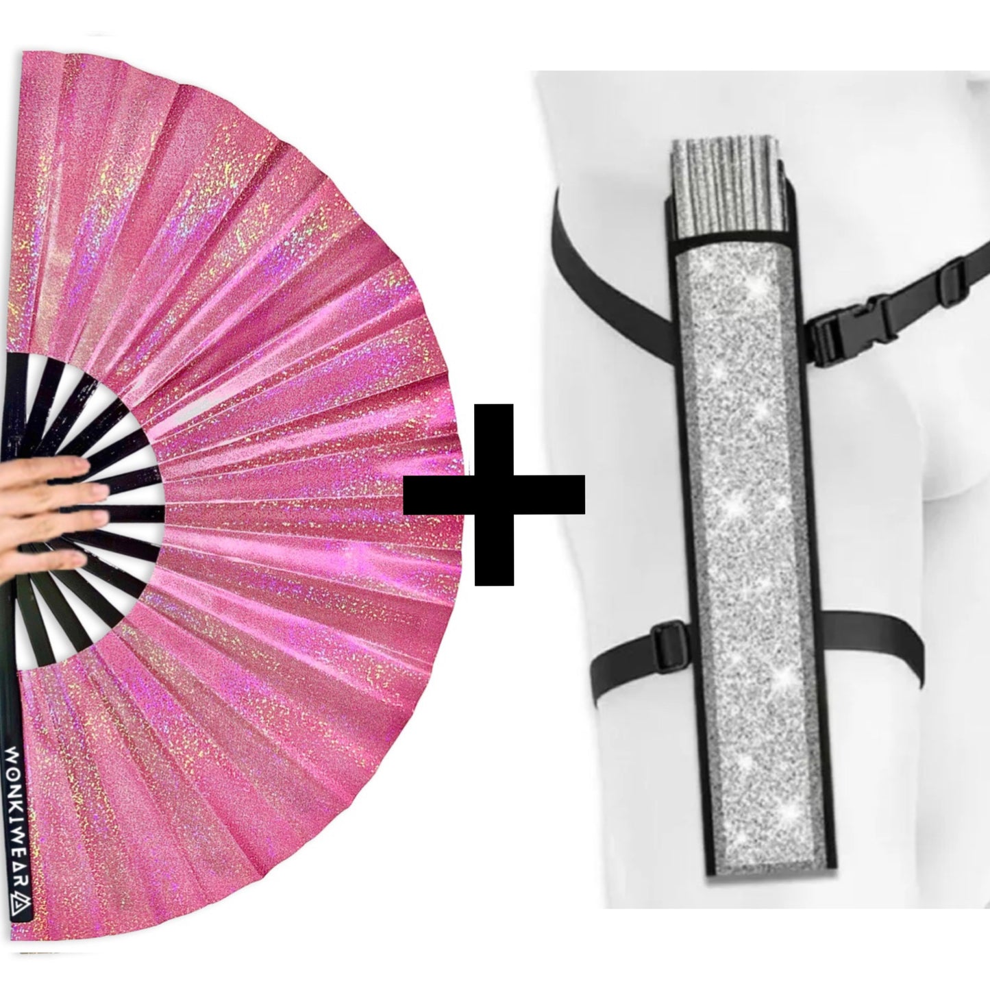 XL Foldable Hand Fan - Galaxy Range, Orion Holographic Metallic Pink