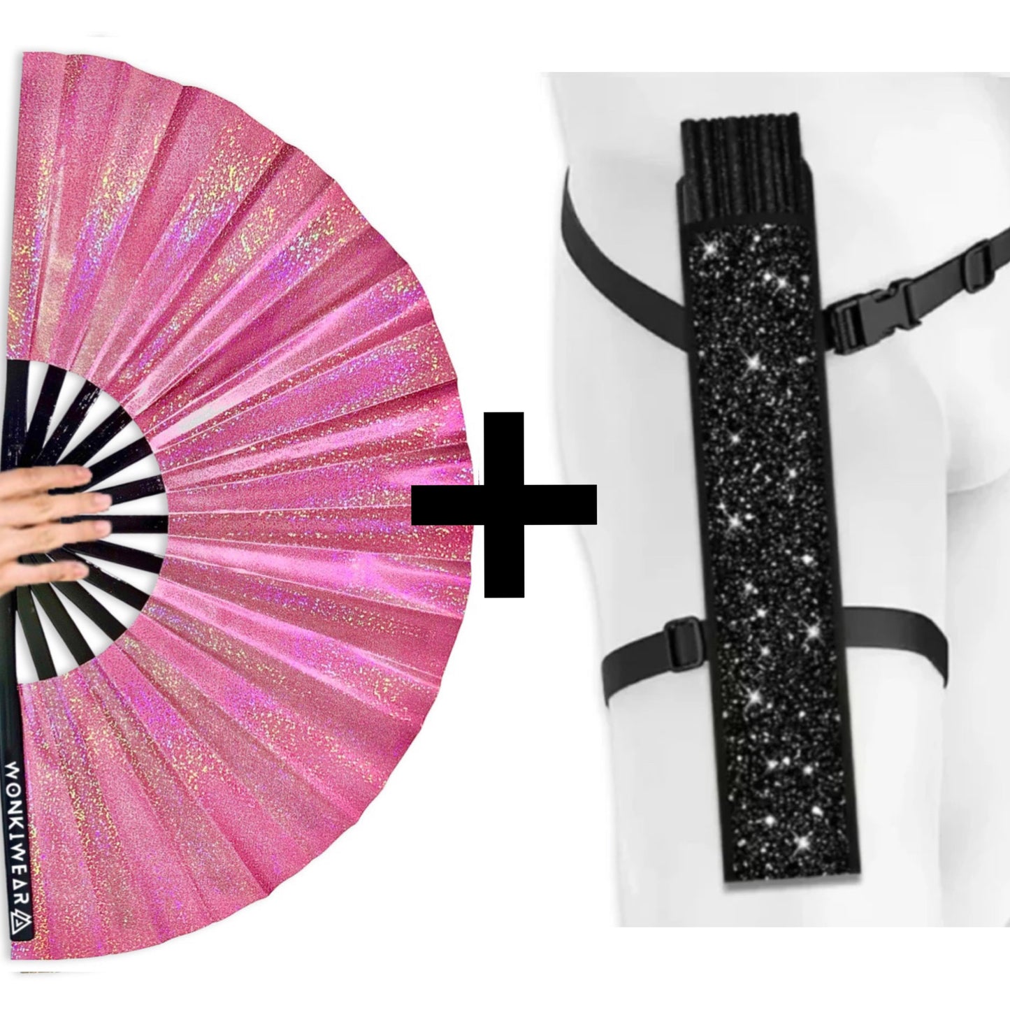 XL Foldable Hand Fan - Galaxy Range, Orion Holographic Metallic Pink