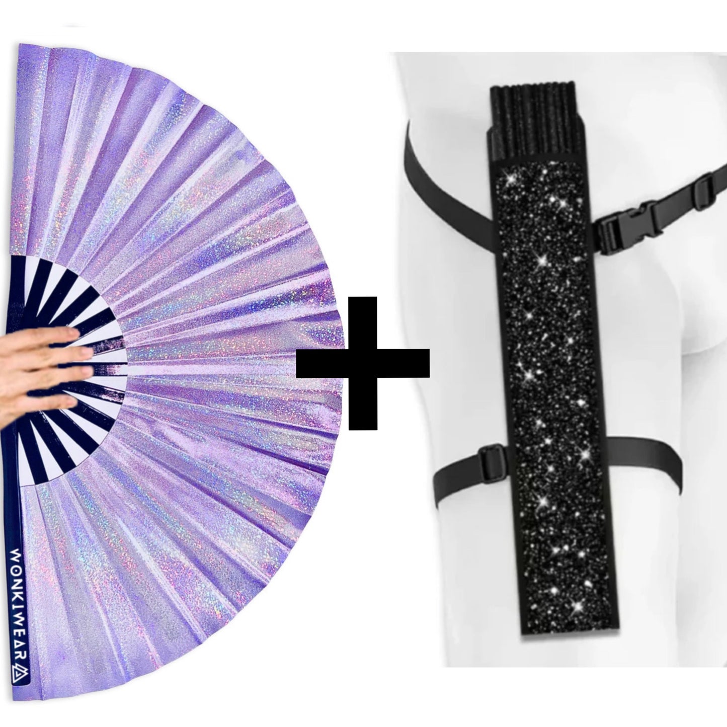 XL Foldable Hand Fan - Galaxy Range, Luna Holographic Metallic Lilac Purple
