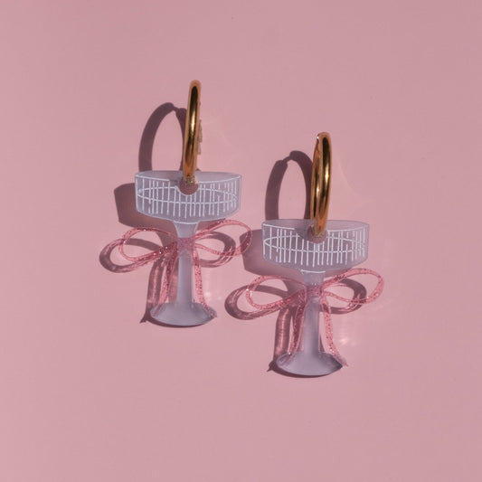 Pink Bow Champagne Glass Hoop Earrings | Cocktail Jewellery