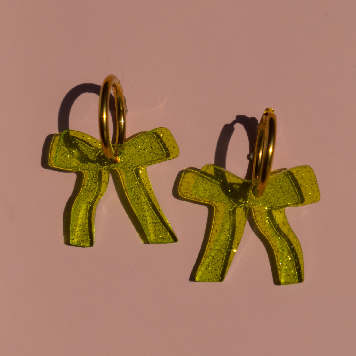 Sparkly Green Bow Hoop Earrings | Bow Jewellery