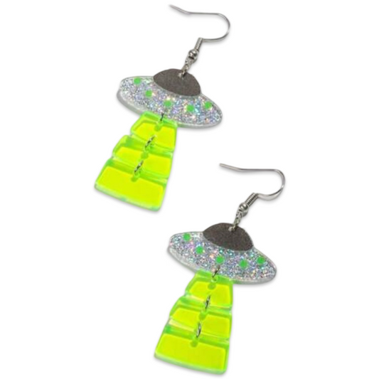 Earrings - Neon UFO Glitter drops
