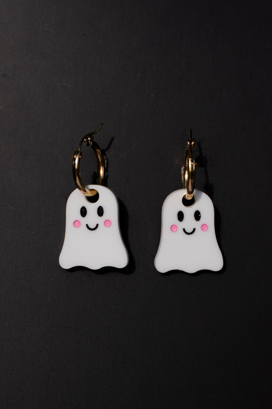 Cute Happy Ghost Hoop Earrings | Halloween Jewellery