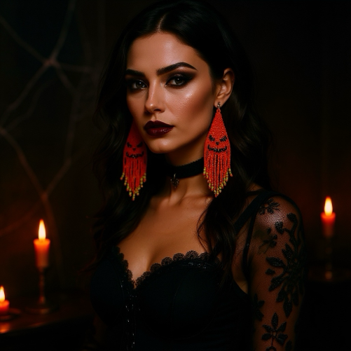 Beaded Earrings - Handmade Halloween Jack-o'-Lantern Face