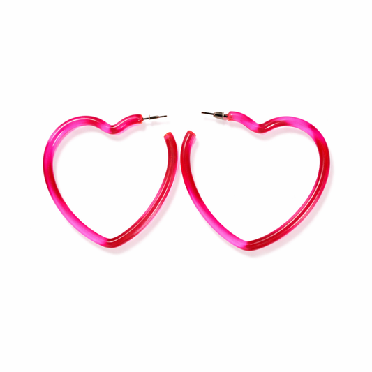 Pink Heart Hoop Earrings UK – Cute Statement Heart Earrings (Lightweight Hoops)