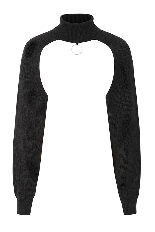 Black Cropped Knit Jumper with O-Ring Neck | Banned Apparel