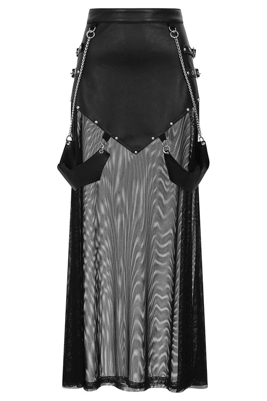 Black Faux Leather Mesh Rave Skirt | Banned Apparel