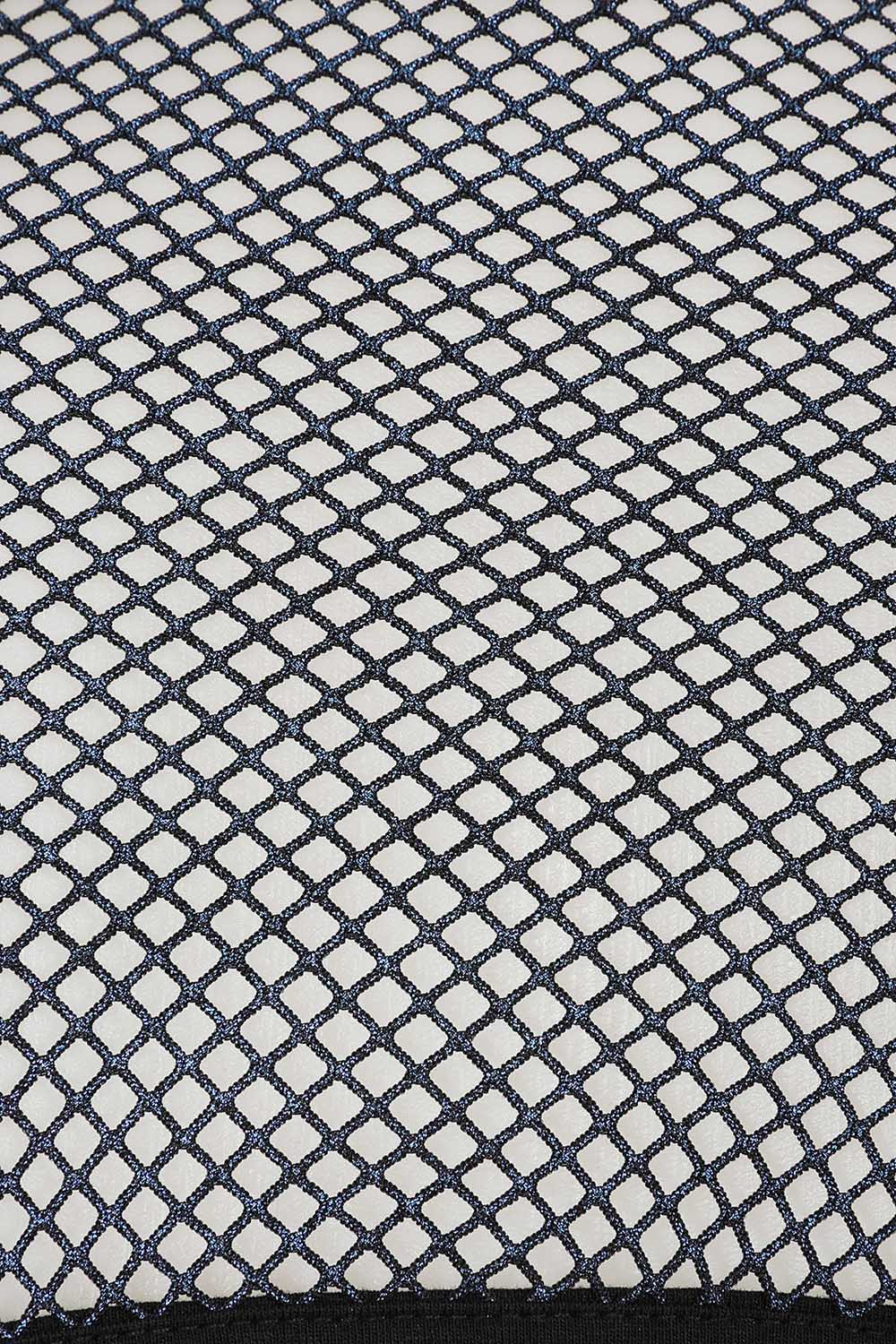 Blue-Black Metallic Fishnet Rave Crop Top | Banned Apparel