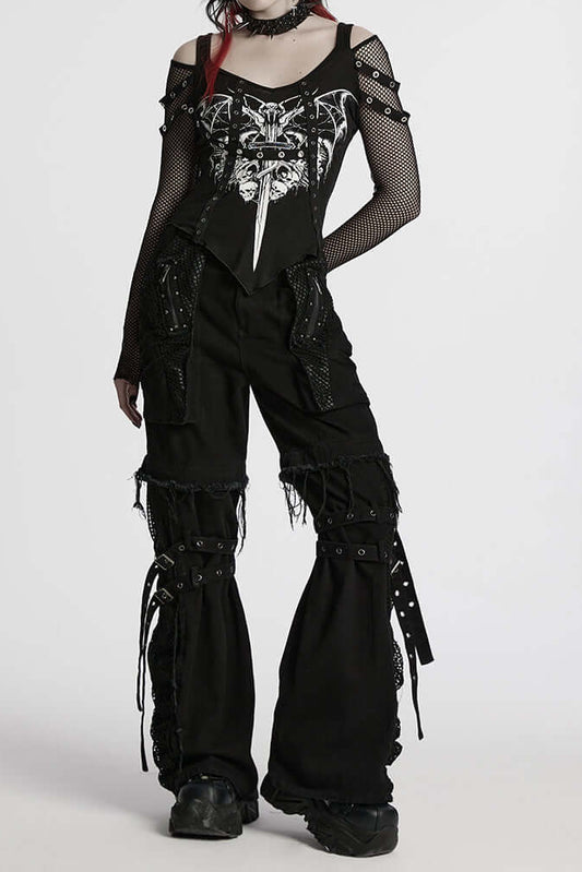 Black Bat Print Rave Top | Punk Rave