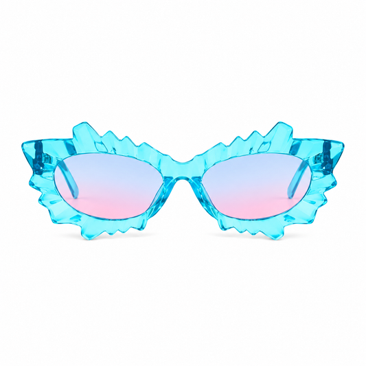 Blue irregular cat eye festival sunglasses on white background