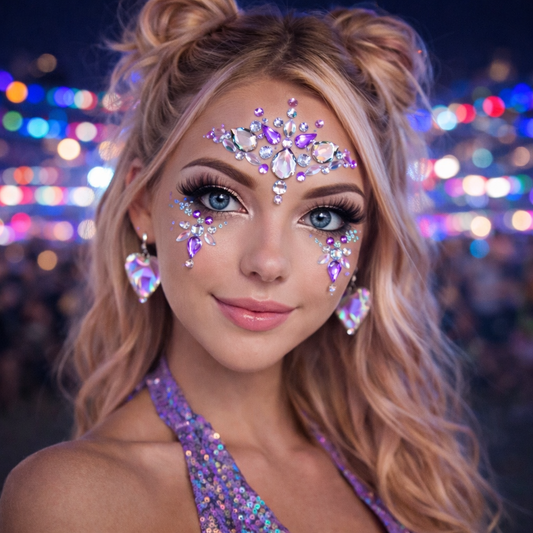 rave face gems pink crystal forehead festival makeup