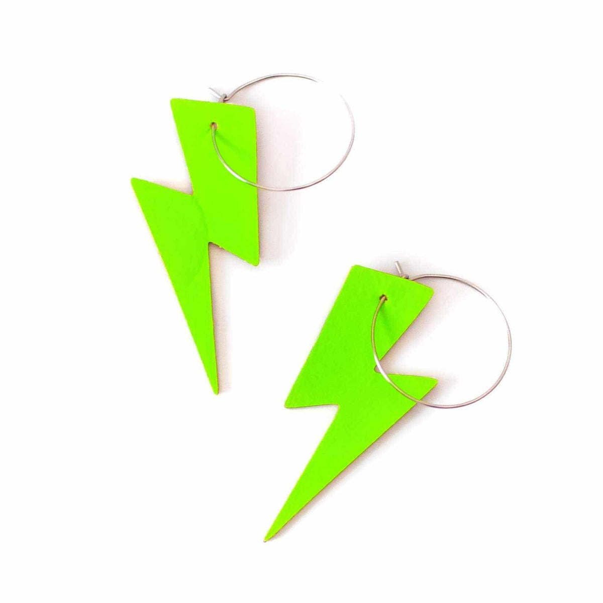 Neon Green Lightning Bolt Earrings | Leopard Cork Statement Jewellery