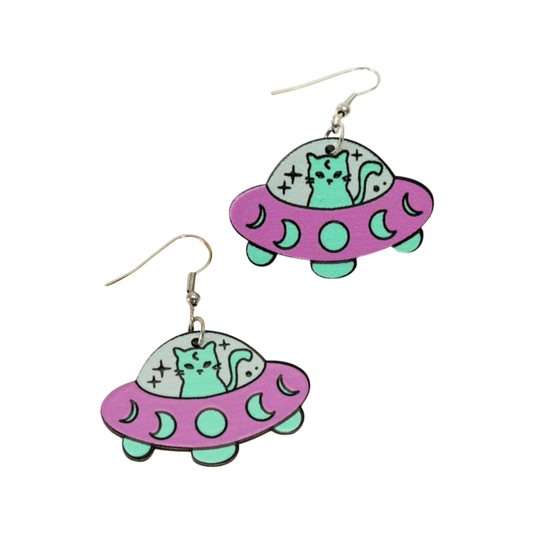 Earrings - Cat UFO drops