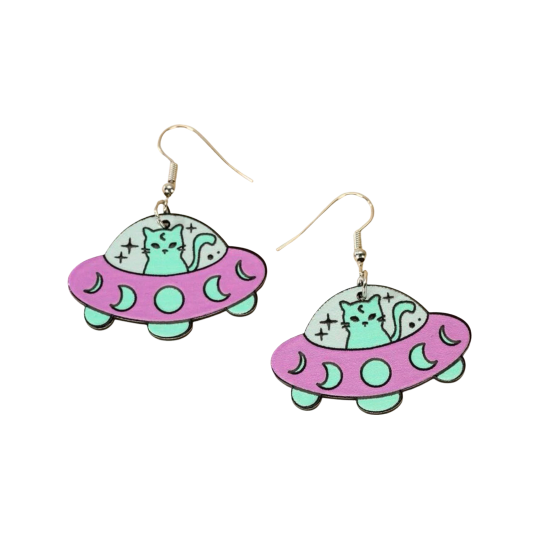 Earrings - Cat UFO drops