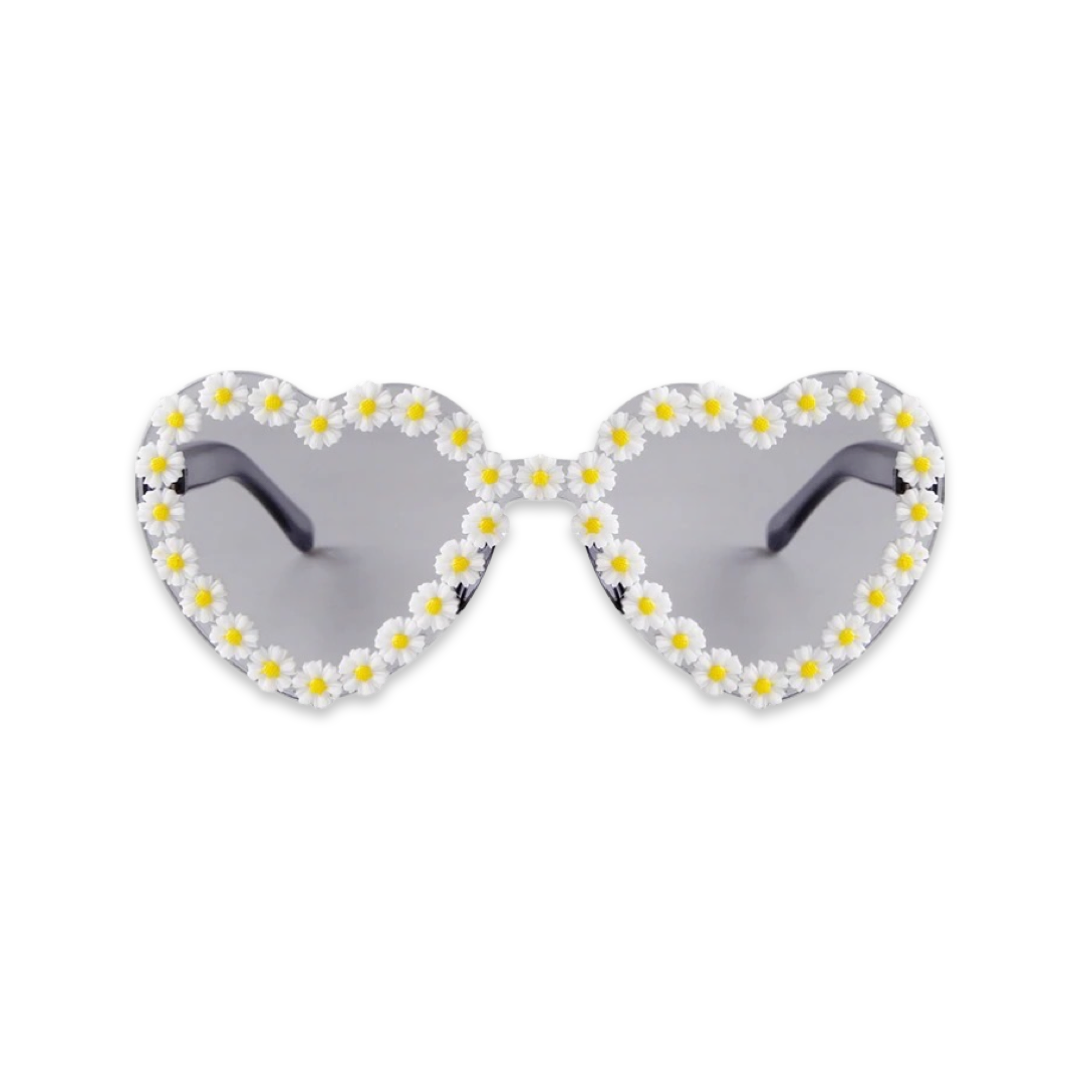 Sunglasses - Heart shaped daisy glasses, Black & White