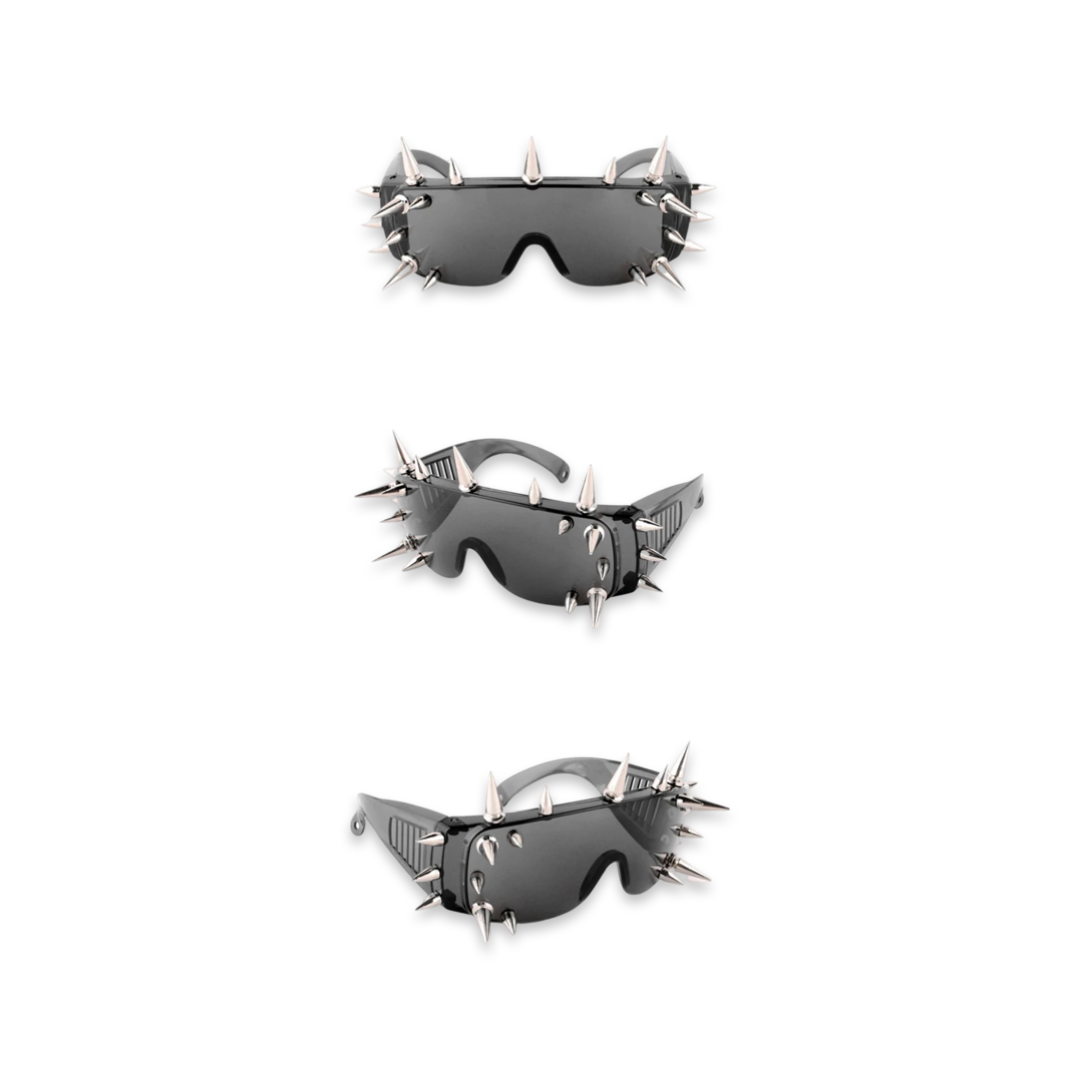 Sunglasses - Punk Silver Spikes Glasses, Black