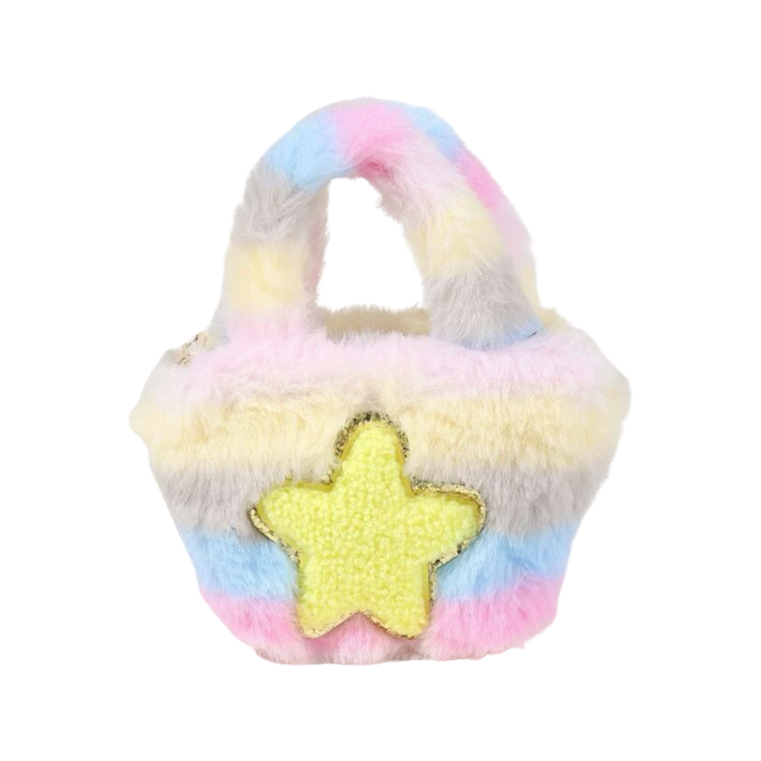 Mini Fluffy Coin Purse - Pastel ombré tie dye with star