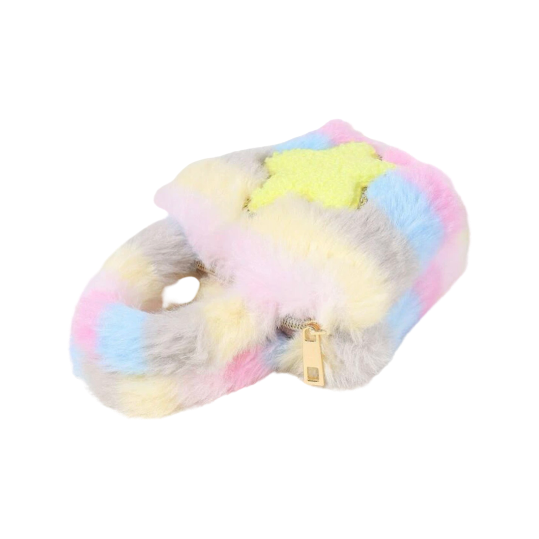 Mini Fluffy Coin Purse - Pastel ombré tie dye with star