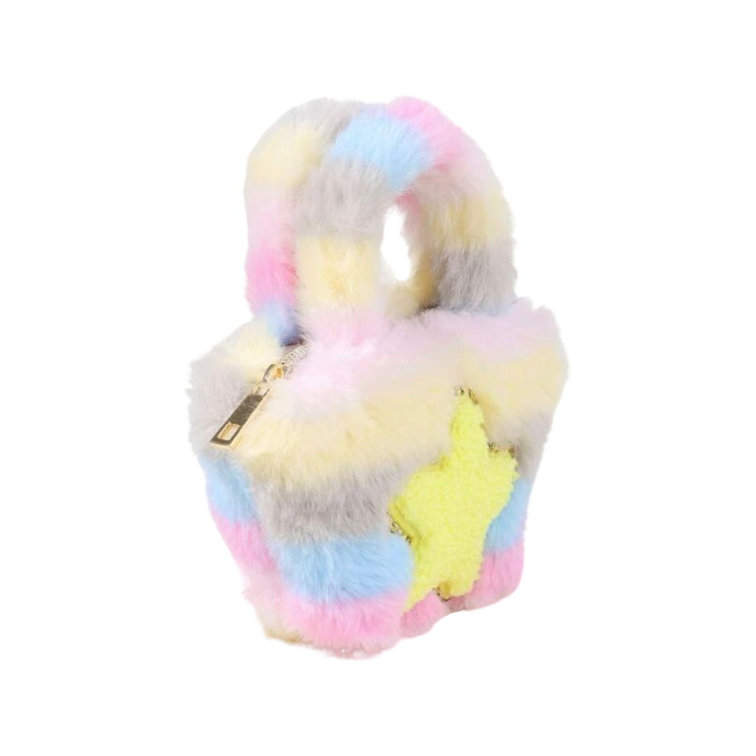 Mini Fluffy Coin Purse - Pastel ombré tie dye with star
