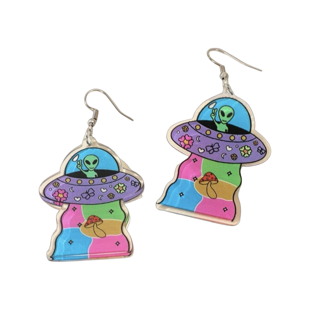 Earrings - Alien & Mushroom UFO drops