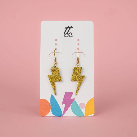 Mini Gold Glitter Lightning Bolt Earrings | Cork Statement Jewellery