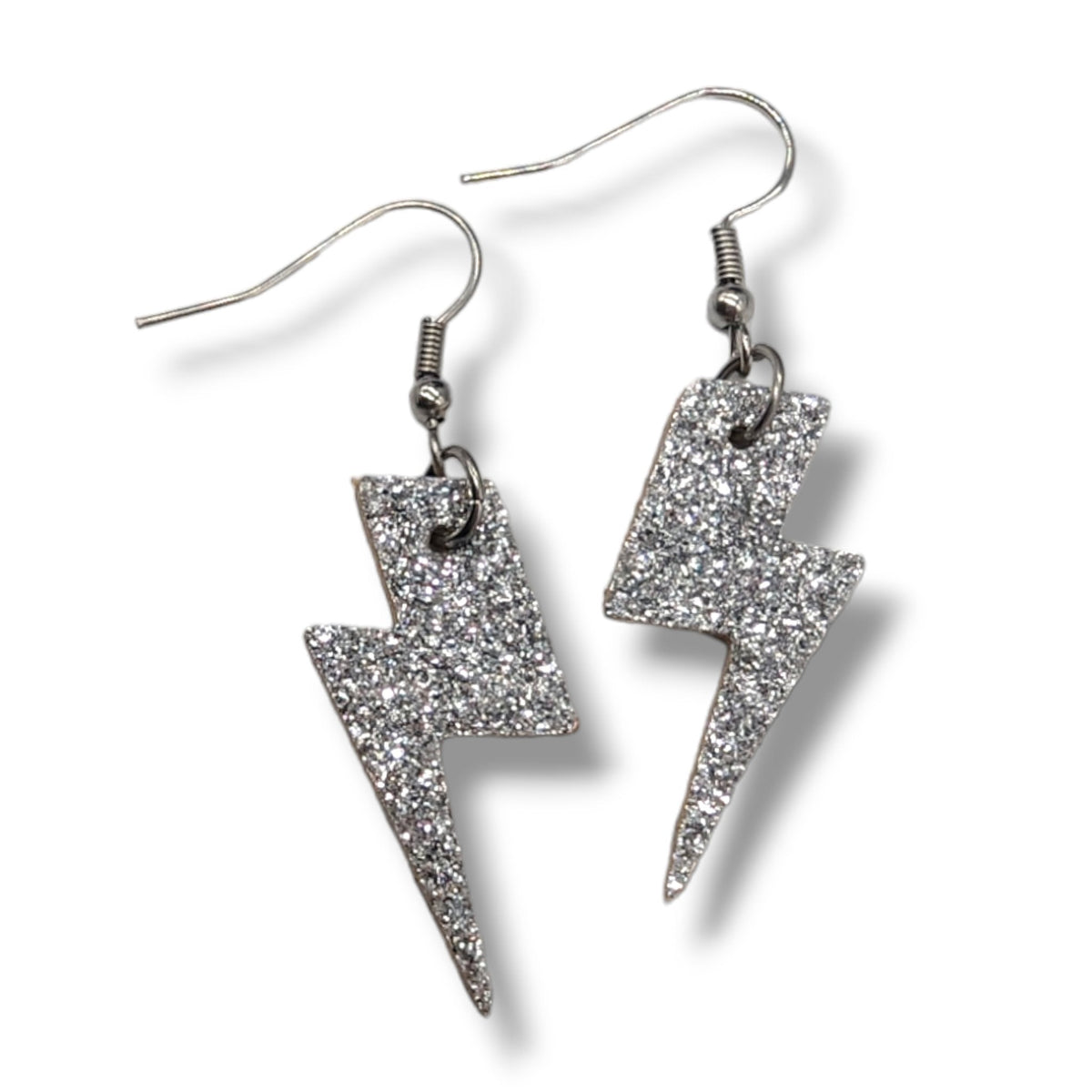 Mini Silver Glitter Lightning Bolt Earrings | Cork Statement Jewellery