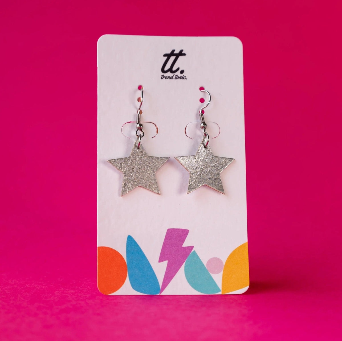 Mini Silver Star Earrings | Glitter Cork Statement Jewellery