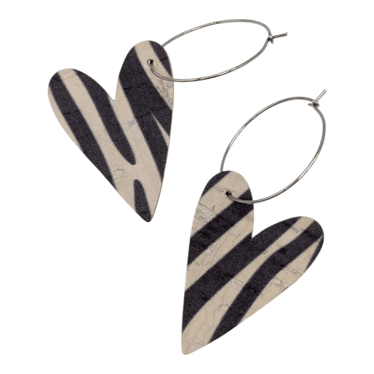 Zebra Print Heart Hoop Earrings | Statement Cork Jewellery