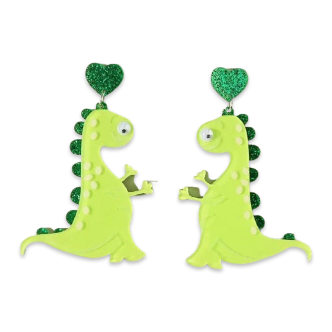 Earrings - Oversized heart dinosaur drops